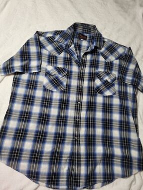 Plains Western Wear Mens XL Pearl Snap Plaid Short-Sleeve
